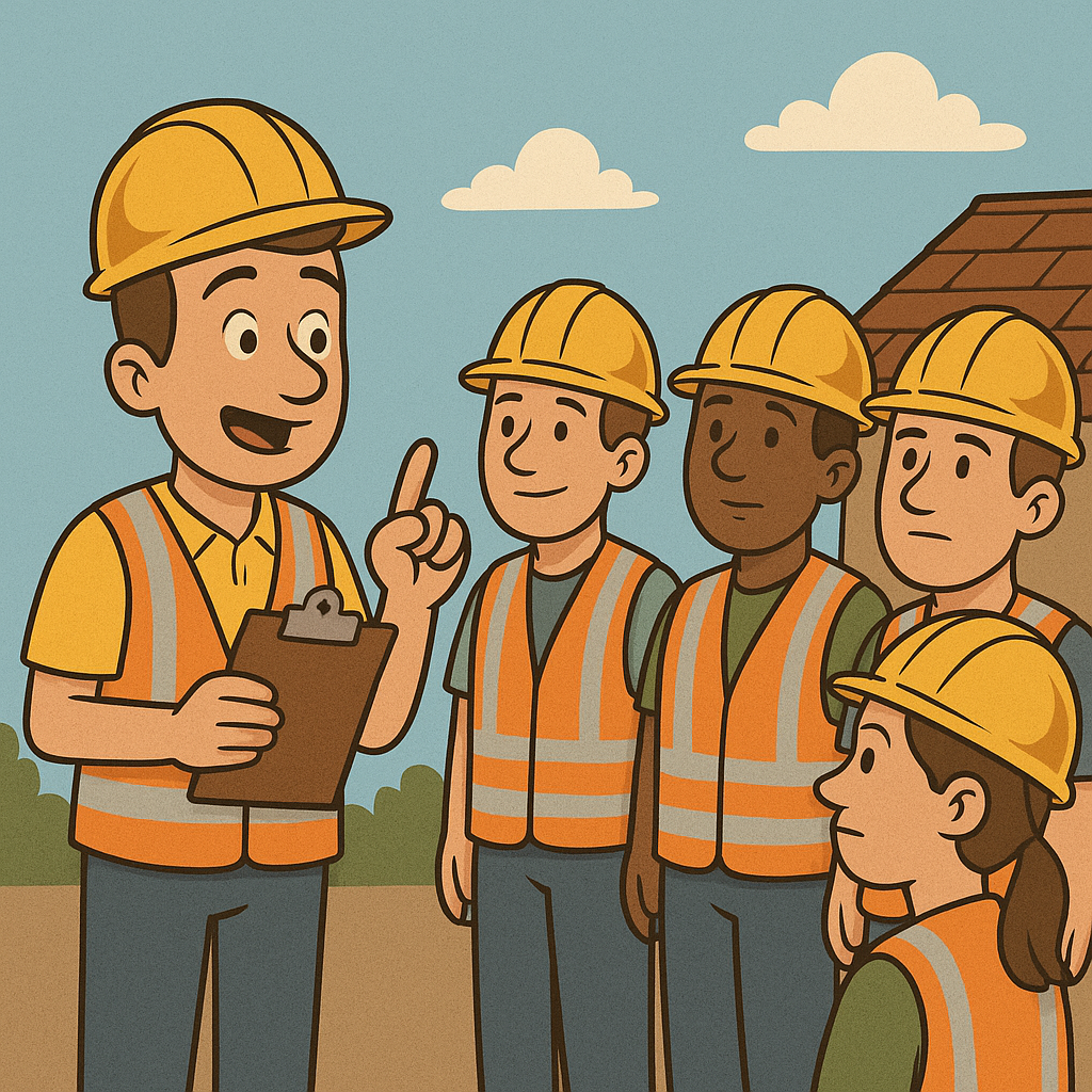 Safety meeting for a roof replacement