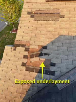 Exposed underlayment inspection photo