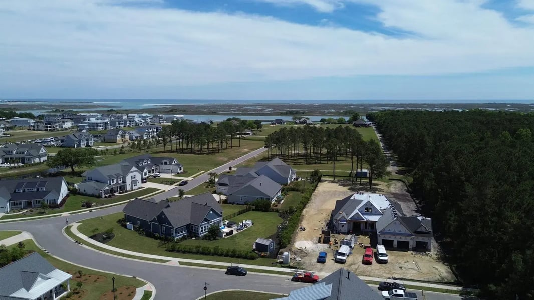 Aerial view of a FORTIFIED roof installed in Wilmington, North Carolina using CertainTeed Landmark Pro shingles in Charcoal