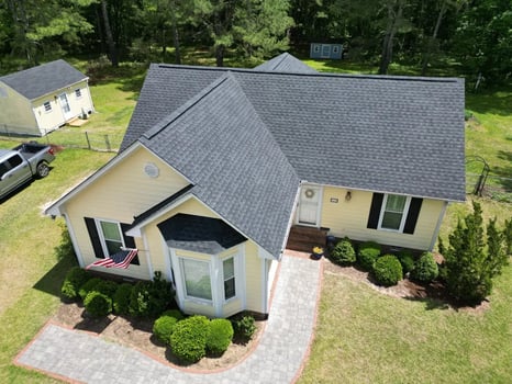Charcoal GAF Timberline HDZ shingles on a home on Benton Place Dr in Angier
