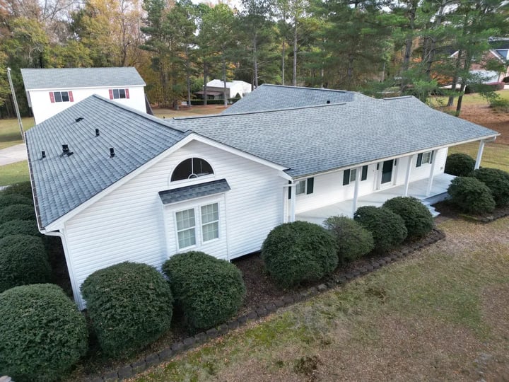 Completed roof replacement on a home on Zachs Mill Rd in Angier