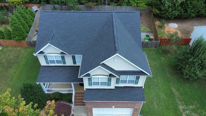 Completed roof replacement on a home on McKenzie Meadow Ln in Apex