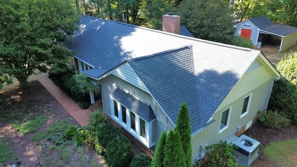 Completed GAF Timberline HDZ Charcoal roof replacement at Mountainbrook Rd, Apex NC