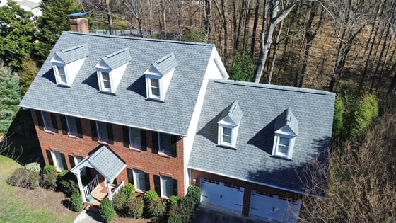 Pewter Gray GAF HDZ shingles on a brick colonial in Cary