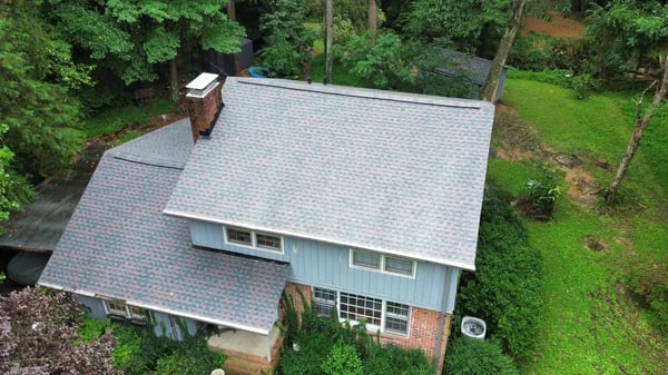 Completed GAF Timberline HDZ Williamsburg Slate roof replacement at Brandywine Rd, Chapel Hill NC