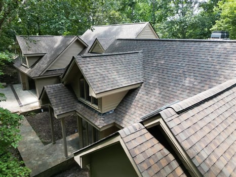 Completed CertainTeed Heather Blend roof replacement on a large Chapel Hill home at 39415 Glenn Glade in Governors Club