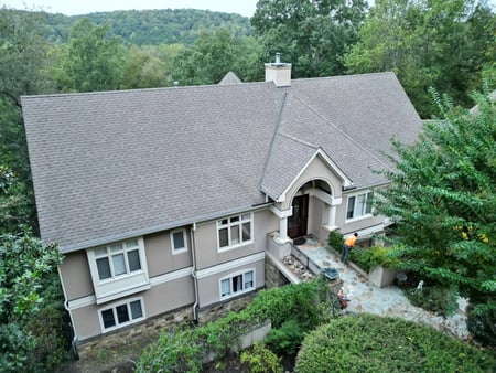 Completed roof replacement with GAF Timberline UHDZ shingles on a luxury estate in Chapel Hill's Governors Club