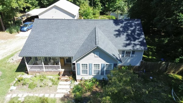 Completed GAF Timberline HDZ Charcoal roof replacement at Piney Grove Church Rd, Hillsborough NC
