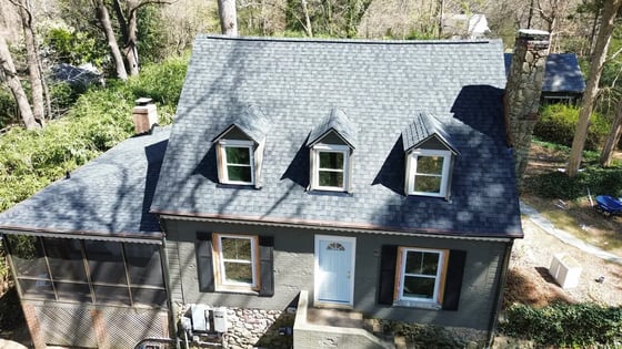 Completed Moire Black CertainTeed Landmark Premium roof replacement on a Chapel Hill home on Roosevelt Dr
