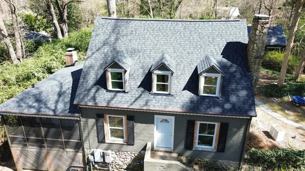 Completed CertainTeed Landmark Premium Moire Black roof replacement at Roosevelt Dr, Chapel Hill NC