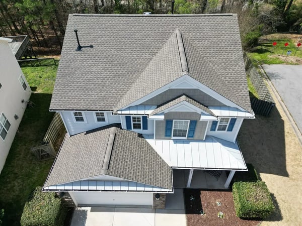 Completed GAF Timberline HDZ Weathered Wood roof replacement at Georgetown Dr, Clayton NC