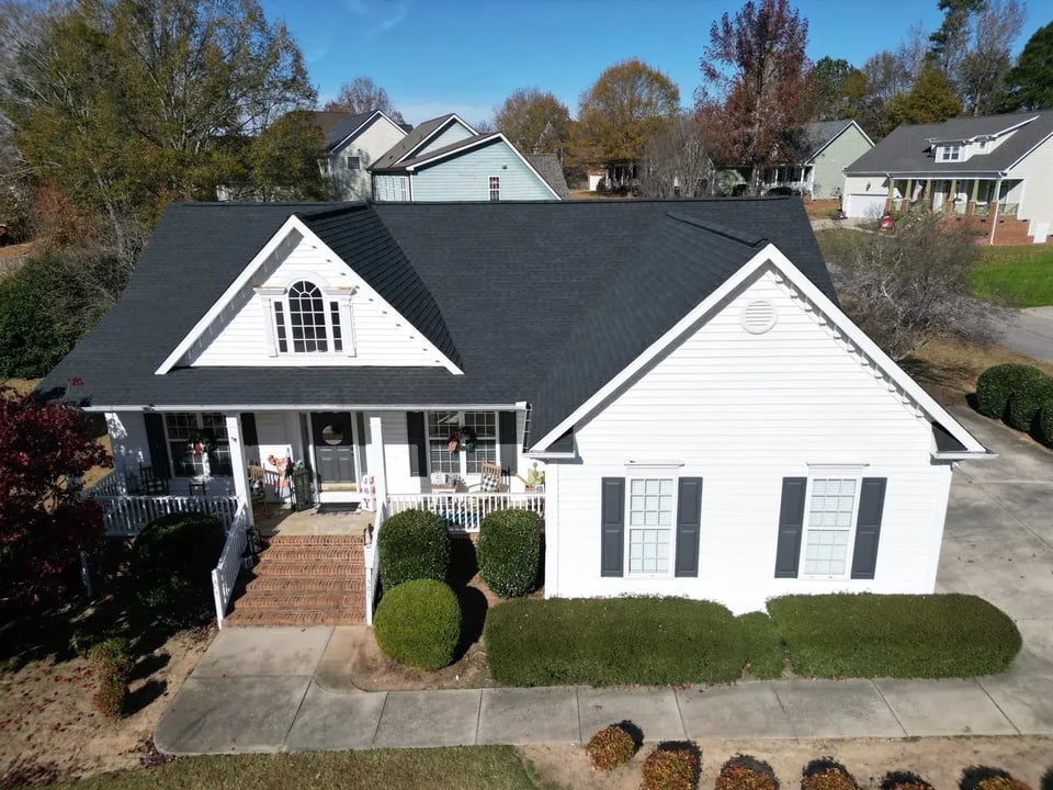 Completed roof replacement on a Clayton home on Sarazen Dr with new GAF Timberline Natural Shadow Charcoal architectural shingles
