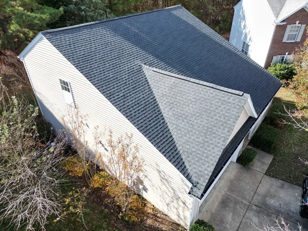 Completed GAF Timberline HDZ Charcoal roof replacement at Ashe Ridge Ln, Durham NC