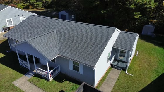 Pewter Gray GAF HDZ shingles on a Durham home on Deep Forest Dr