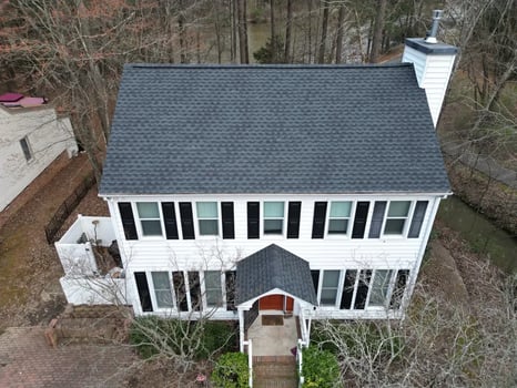 Charcoal GAF UHDZ shingles on a Durham home on Lakeshore Dr