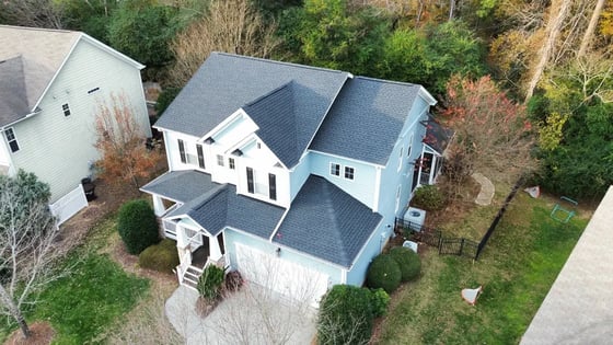 Charcoal GAF HDZ shingles on a Durham home on Silverbush Ct
