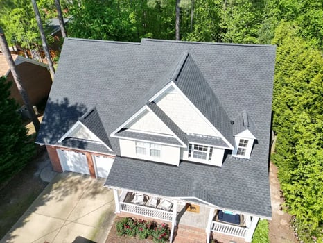 Charcoal GAF Timberline HDZ shingles on a home on Old Regent Dr in Fuquay-Varina
