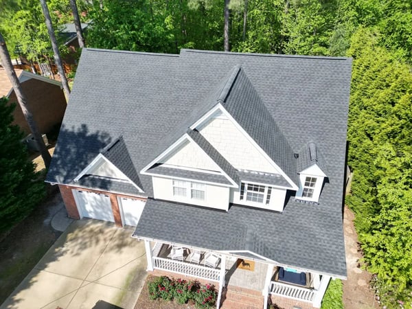 Completed GAF Timberline HDZ Charcoal roof replacement at Old Regent Dr, Fuquay-Varina NC