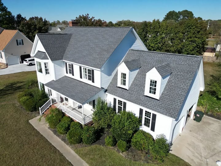 Completed roof replacement on a home on Roundtree Ln in Goldsboro
