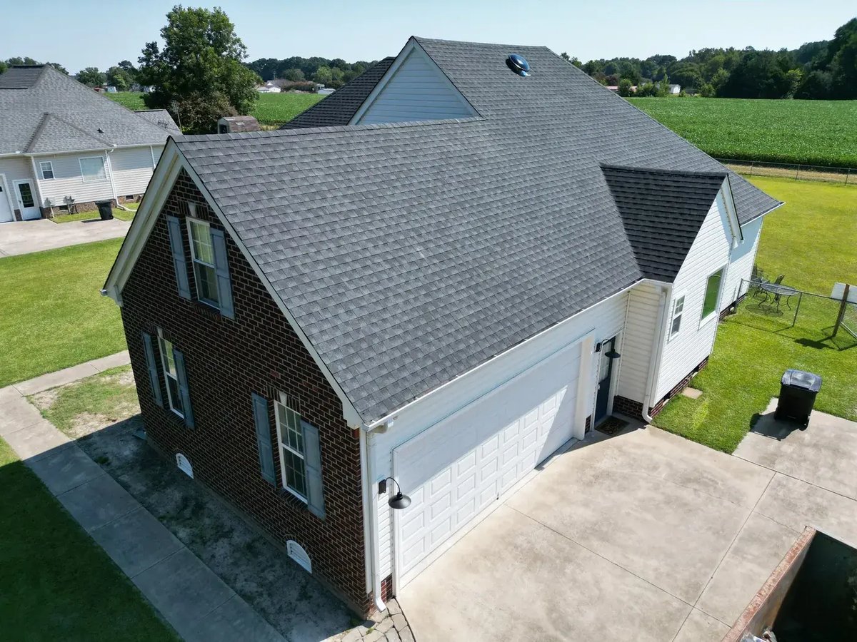 Completed On Tops Roofing project on Wesley Dr in Goldsboro, NC with new GAF Timberline HDZ Charcoal architectural shingles