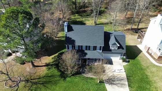 Charcoal GAF Timberline HDZ shingles on a home on Sandy Point Way in Holly Springs