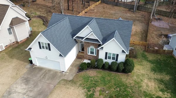 Completed GAF Timberline HDZ Pewter Gray roof replacement at Saranac Ridge Dr, Holly Springs NC