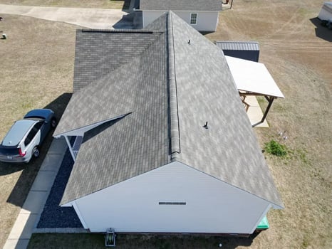 Weathered Wood CertainTeed XT25 shingles on a smaller home on Letcher Ln in Lillington