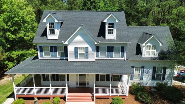 Completed GAF Timberline Natural Shadow Charcoal roof replacement at Poplar Forest Ln, Pittsboro NC