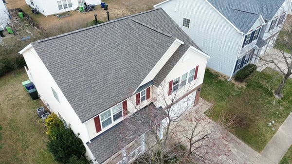 Completed GAF Timberline HDZ Weathered Wood roof replacement at Roaring Rapids Road, Raleigh NC