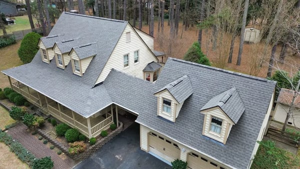 Completed GAF Timberline Natural Shadow Charcoal roof replacement at The Dyke Drive, Raleigh NC