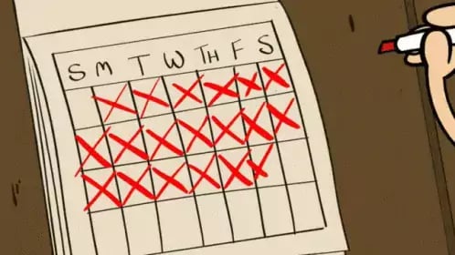 cartoon calendar being marked off with red Xs
