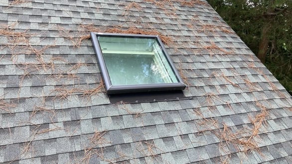 Water stains around a leaking skylight
