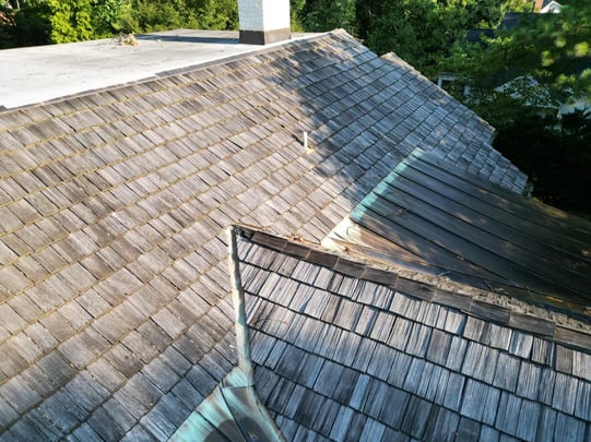 Wood shake roofing on a historic-style home
