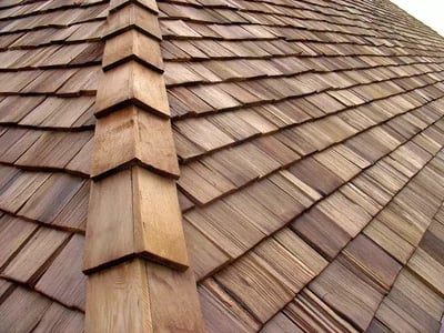 Cedar shake shingles on a residential roof