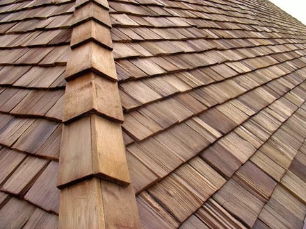 A wood cedar shake roof