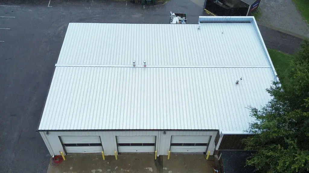 Standing seam metal roof on a commercial building